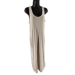 Old Navy Beige Sleeveless Ribbed Maxi Dress Slit Womens Large Vacation Casual